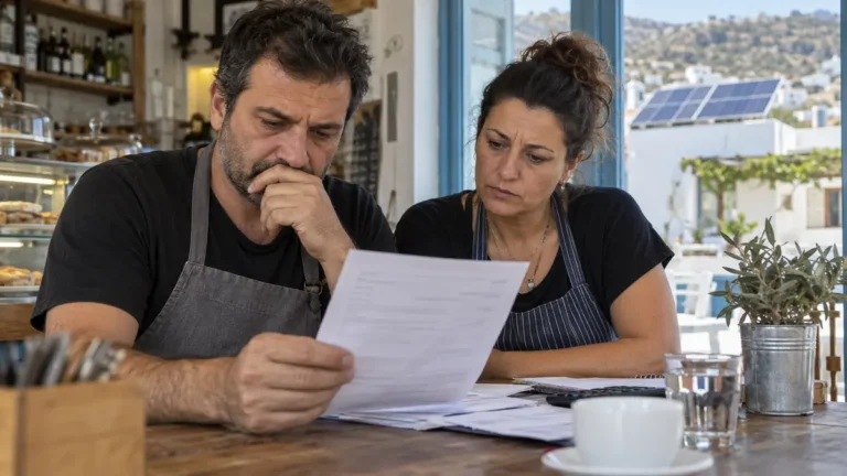 Ιδιοκτήτες μικρής επιχείρησης εξετάζουν λογαριασμό ηλεκτρικής ενέργειας
