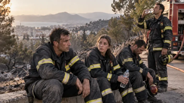 Ομάδα πυροσβεστών μετά από επιχείρηση κατάσβεσης